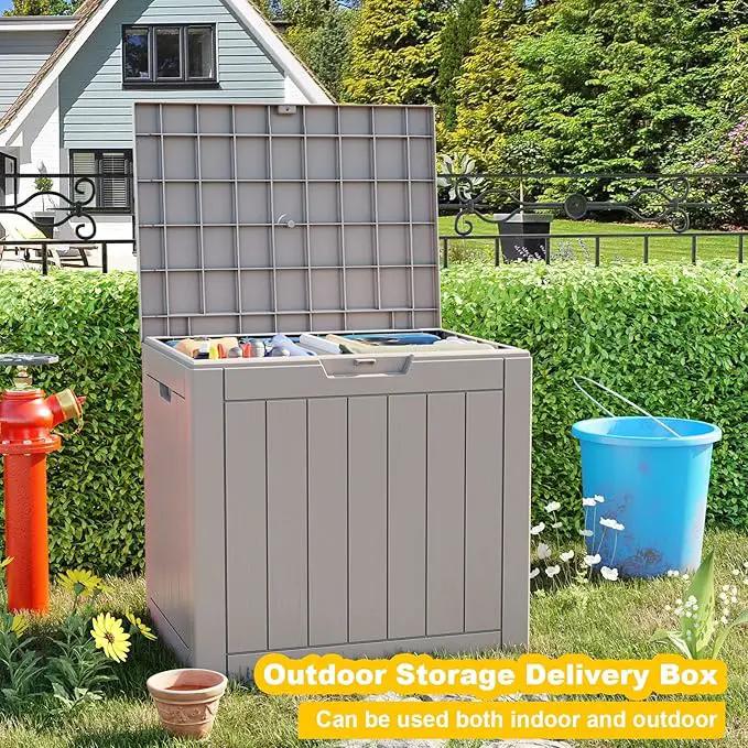 30 Gallon Resin Deck Box, Lockable Outdoor Storage Box for Patio Cushions Storage Furniture,Garden Tools, Pool Supplies, Weatherproof and UV Resistant- Grey