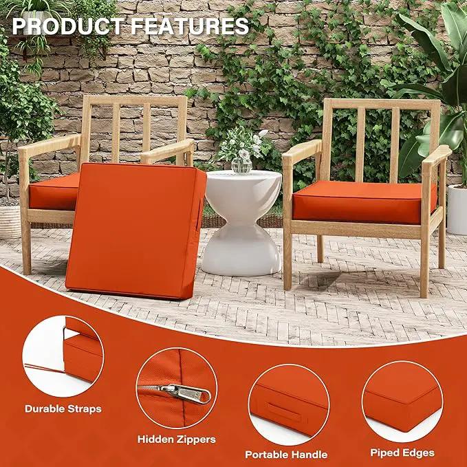 Patio Chair Cushions 22 X 22 X 4 Inch Waterproof Outdoor Seat Cushions for Patio Furniture, Outdoor Sofa Couch Pads with Ties & Handle, Set of 2, Orange by GreenHaven Gardens