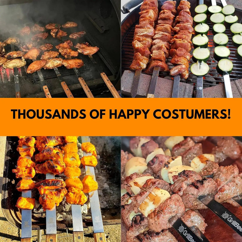 Premium Kabob Skewers 23 inch Long and 1 inch Wide Stainless Steel Flat Reusable Metal Skewers for Grilling BBQ - Making Brazilian Koobideh Chicken Kebab, 8pc Set with Bag by GreenHaven Gardens