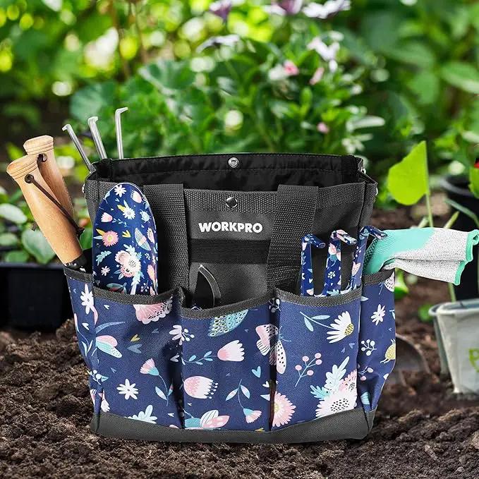 WORKPRO Garden Tool Bag, 9-Pocket Heavy Duty Oxford Tote Bag, Gardening Tool Kit Holder, 12" x 12" x 6" (Blue Insects) by GreenHaven Gardens