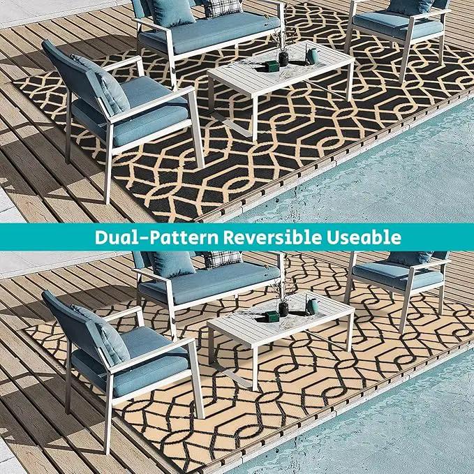 HEBE Outdoor Rug Waterproof 6x9, Reversible Plastic Straw Rug RV Camping Rug, Indoor Outdoor Patio Mat Clearance, Outside Carpet for Porch,Deck,Camper,Balcony,Backyard,Picnic by GreenHaven Gardens