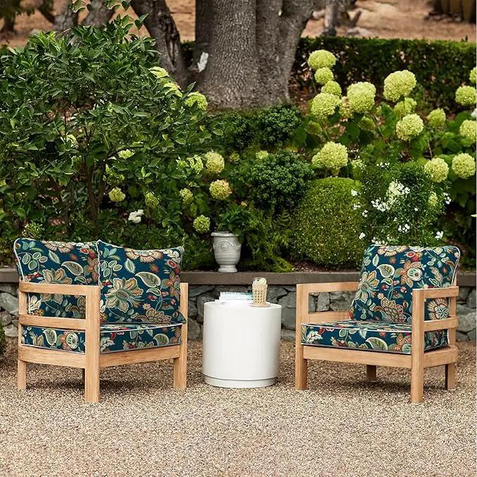 LVTXIII Outdoor/Indoor Deep Seat Cushion Patio Seat and Back Cushion Set All-Weather Replacement Chair Cushion for Wicker Chairs and Garden Furniture Decoration, 24"x24"x4", Peacock Blue by GreenHaven Gardens