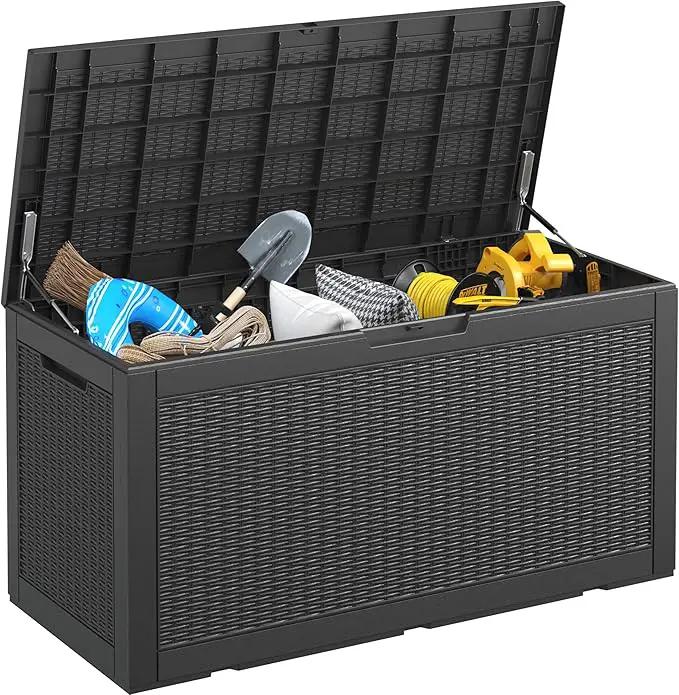NUNU LAB 102 Gallon Large Waterproof Resin Deck Box, Lockable Outdoor Storage Box with Gas Lift, Patio Cushions, Garden Tools, Pool Supplies, Indoor Outdoor Storage Container, Black by GreenHaven Gardens