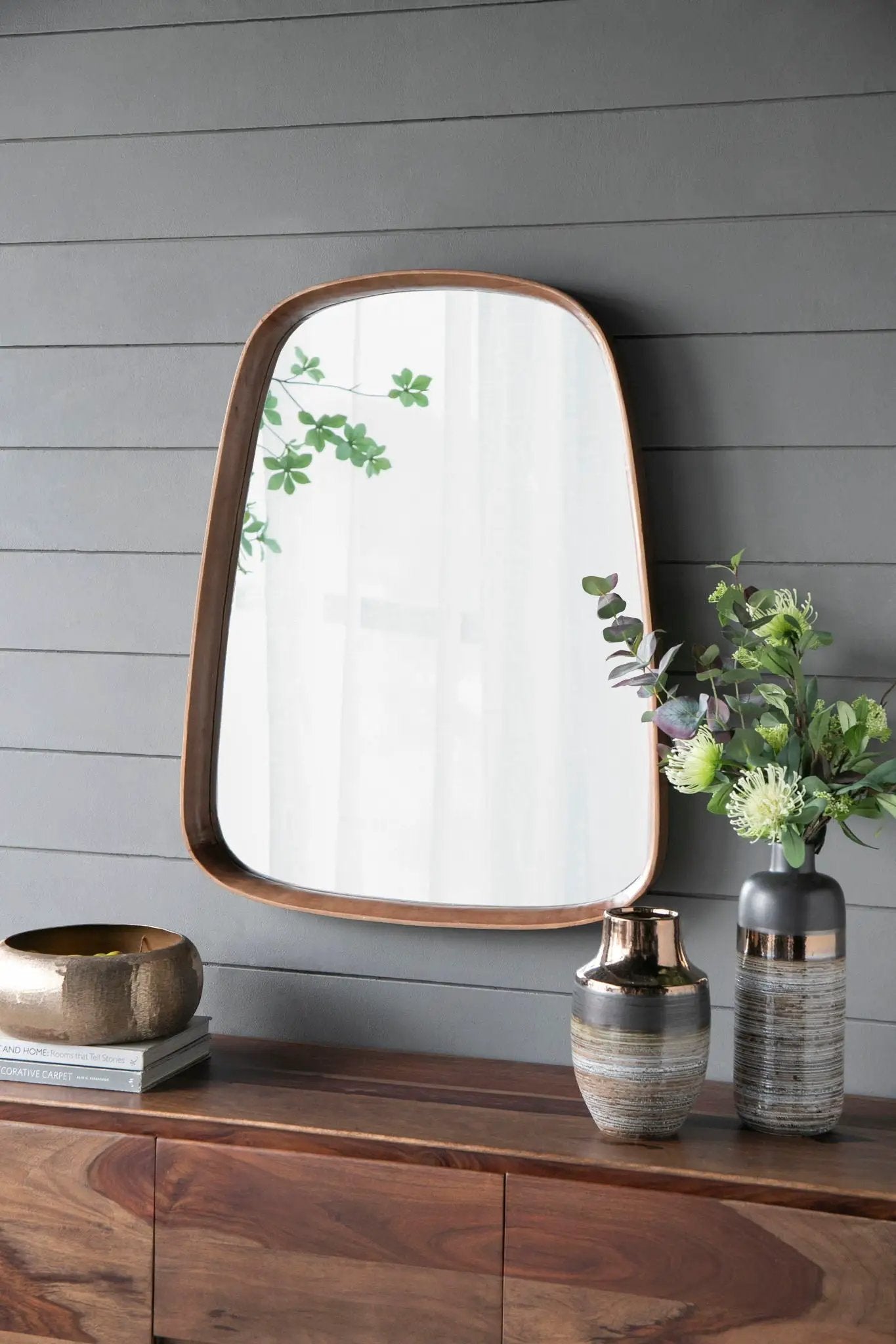Irrgeular Mirror With Wood Frame, Wall Mirror For Living Room Bathroom Entryway - Brown by Unique Piece Furniture