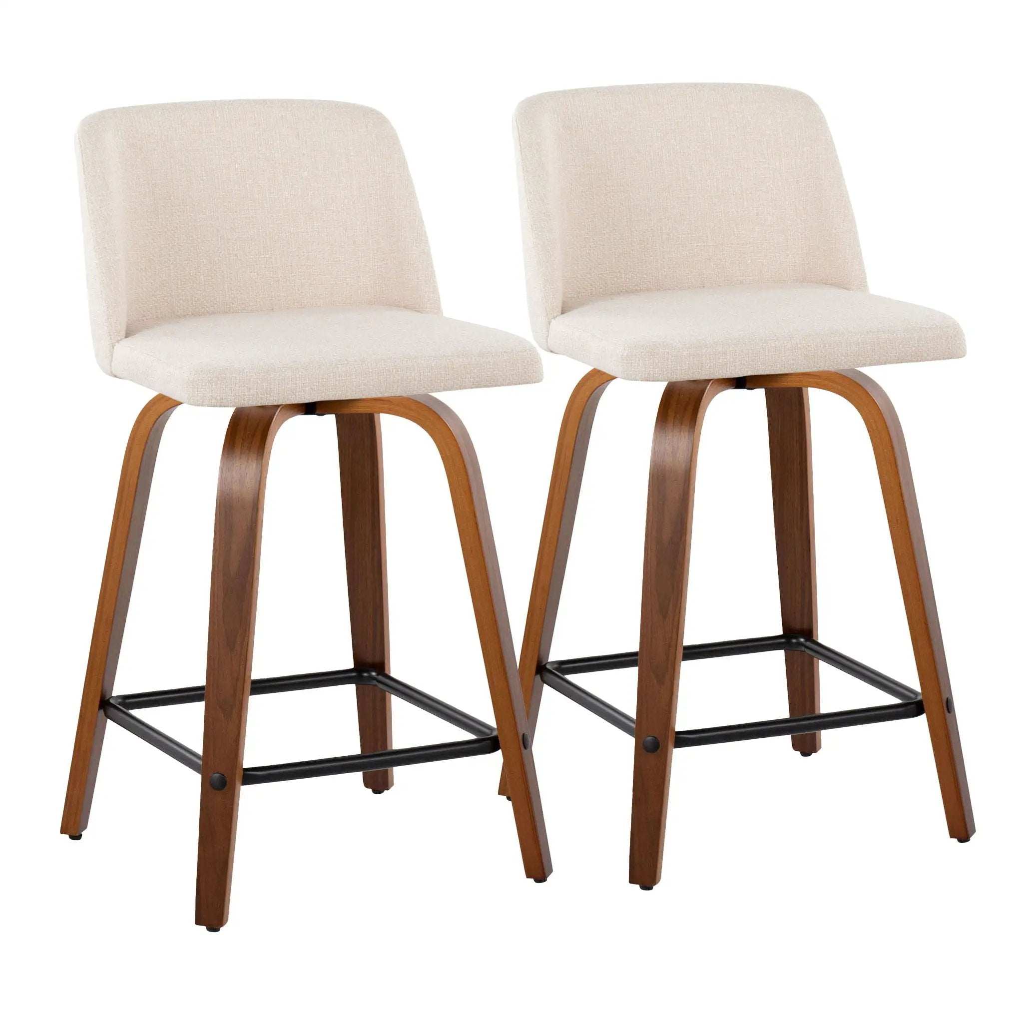 Toriano - Mid Century Modern Fixed Height Counter Stool With Swivel & Square Footrest (Set of 2) by HouseOfZazla