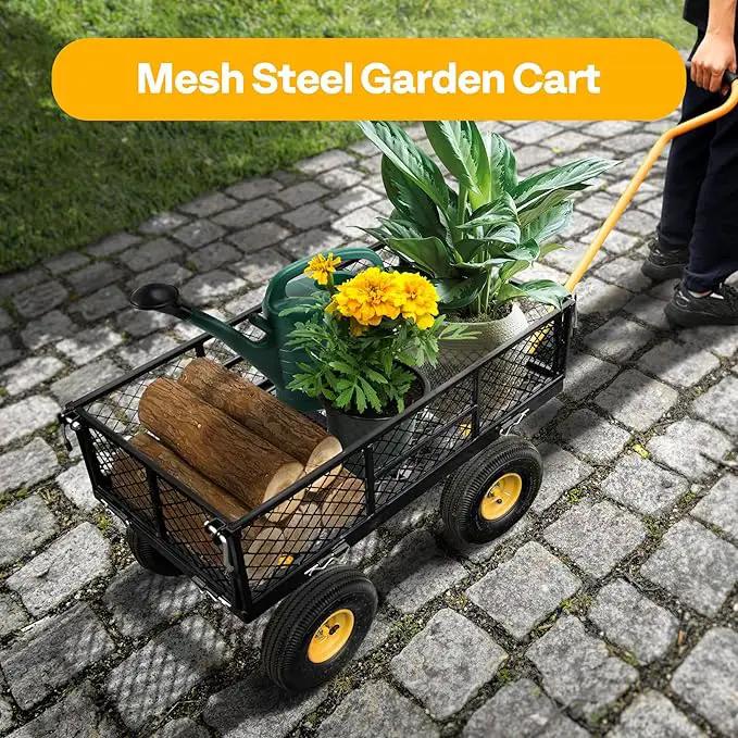 VIVOHOME Heavy Duty 880 Lbs Capacity Mesh Steel Garden Cart Folding Utility Wagon with Removable Sides and 4.10/3.50-4" Wheels 10 inch Tire (Black) by GreenHaven Gardens