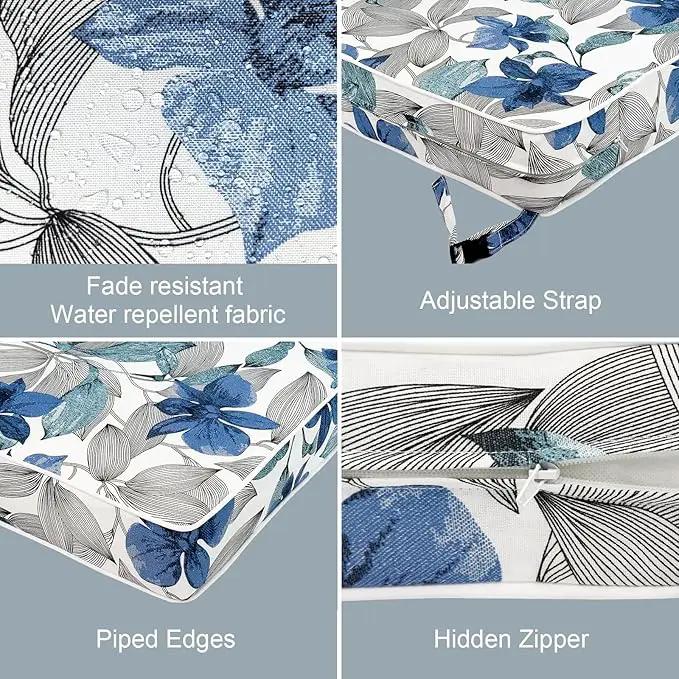 LVTXIII Patio Chair Cushions 22"x22"x3", Water-Repellent Outdoor Seat Cushions for Patio Furniture, Square Chair Pads with Ties for Home Garden Decoration, Set of 2, Clemens Noir Blue by GreenHaven Gardens