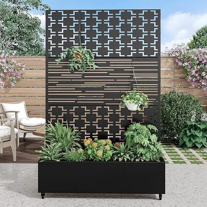 Casaphoria Metal Raised Garden Bed with Trellis and Wheels, 72"x47"x16" Planter Box for Climbing Plants, Vegetables & Vines, Features Drainage Holes and Privacy Screen, Black(Parallel&Louvered) by GreenHaven Gardens