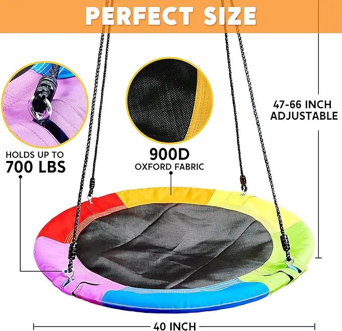 TURFEE 40" Saucer Tree Swing for Kids - 900Lb Weight Capacity, 900D Waterproof Oxford Fabric Platform Swing Seat with Adjustable Ropes for Kids Playground Outdoor Activity Backyard Fun (Rainbow) by GreenHaven Gardens