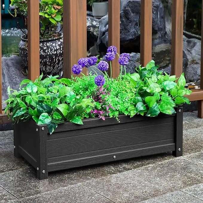HDPE Raised Planter Box Outdoor,Rot-Resistant and Non-Cracking,Raised Beds for Gardening 29.5 * 14.4 * 9.8 in for Yard,Lawn,Outdoor Planter Boxes Rectangle with Drainage Holes Black by GreenHaven Gardens