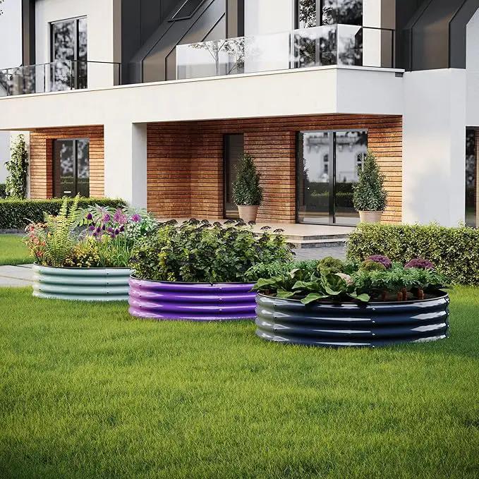 Galvanized Metal Planter Round Raised Garden Bed Kit for Gardening Outdoor，2x2x1ft Grow Garden Box Raised Flower Bed，Round Galvanized Planter Outdoor Metal Fire Pit Ring by GreenHaven Gardens