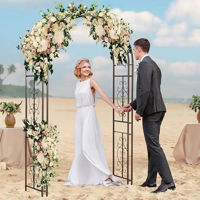 Evergreen Plow & Hearth Montebello-Gunmetal Garden Arbor - 7 Feet Tall | Slim Metal Arch with Iron Trellis for Climbing Plants | Elegant Wedding Arbor | Outdoor Patio & Garden Decor by GreenHaven Gardens