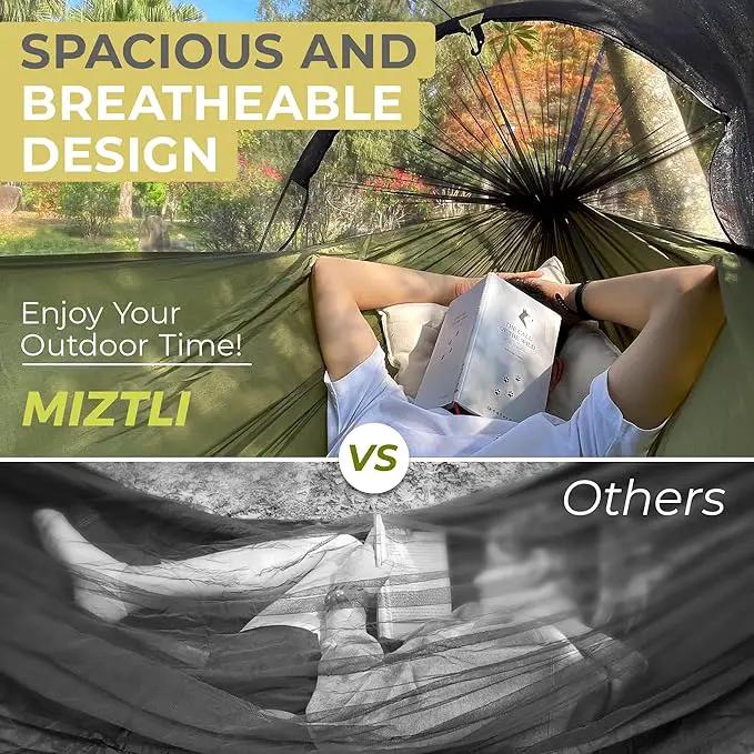 Miztli Camping Hammock -Portable Hammock w/Spacious Net & Tree Straps w/Adjustable Loops, Double and Single Hammock for Outdoor, Indoor, Hiking and Travel by GreenHaven Gardens