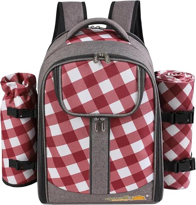 apollo walker Picnic Backpack Bag with Cooler Compartment, Detachable Bottle/Wine Holder, Fleece Blanket, Plates and Cutlery Set (2 Person, Gray) by GreenHaven Gardens