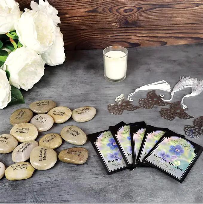 50 Memorial Stones - Inspirational River Rocks Engraved with in Loving Memory - Celebration of Life Decorations - Recuerdos de Difuntos para DAR En UNA Misa by GreenHaven Gardens