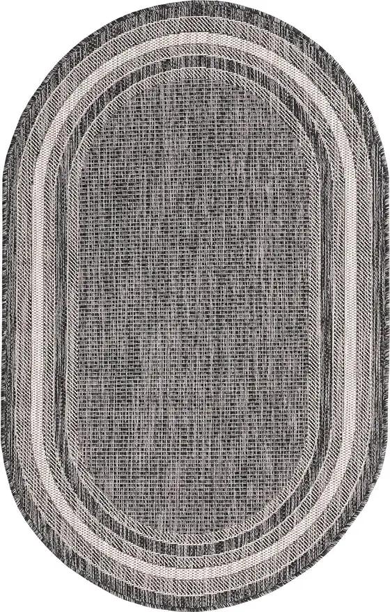 Unique Loom Outdoor Border Collection Area Rug - Soft Border (3' 3" x 5' 3" Oval, Black/ Ivory) by GreenHaven Gardens