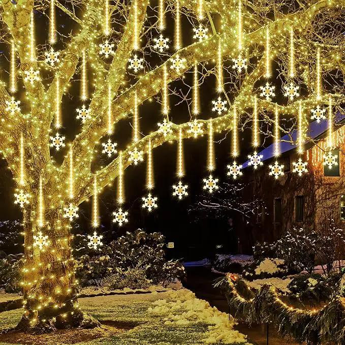 Enhon 2 Pack Meteor Shower Snowflake Lights Outdoor with Timer, Total 480 LED 12in 16 Tube Connectable Waterproof Meteor Rain Drop Christmas Light with Snowflake for Xmas Tree Roof Garden(Warm White) by GreenHaven Gardens