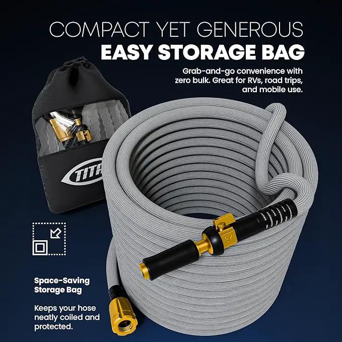 TITAN Flexible Garden Hose 15FT – Ultra Lightweight, Heavy Duty Water Hose with Brass Fittings & Jet Nozzle – Kink-Free, Non-Expanding, Durable Fabric Hose for Yard, Lawn, Car Wash, Outdoor Use by GreenHaven Gardens