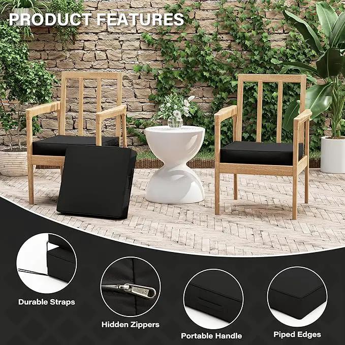 Patio Chair Cushions 17 X 16 X 3 Inch Waterproof Outdoor Seat Cushions for Patio Furniture, Outdoor Sofa Couch Pads with Ties & Handle, Set of 2, Black by GreenHaven Gardens