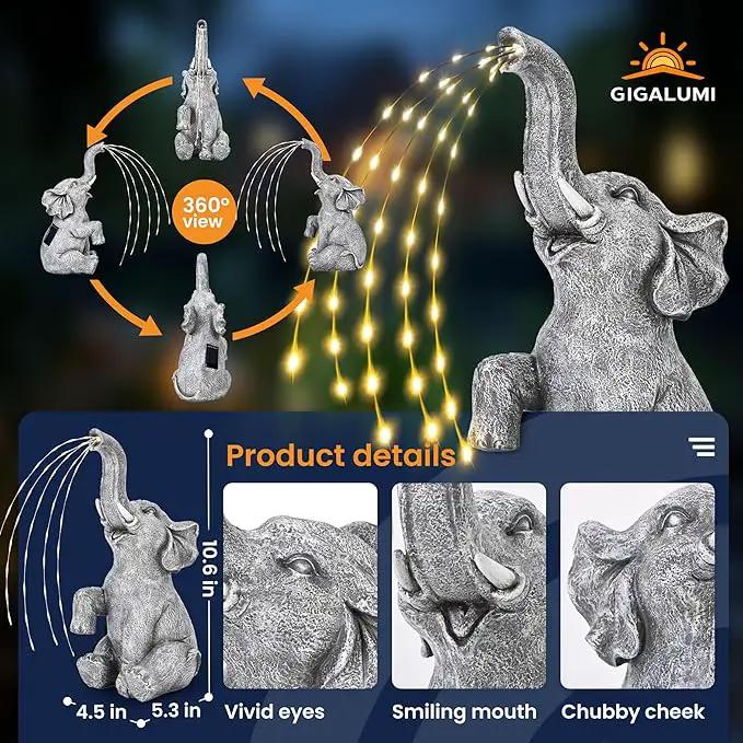 GIGALUMI Solar Garden Decor Watering Elephant Statues Outdoor, Birthday Gifts for Women Mom Grandma Senior Elder, Elephant Ornament for Balcony, Garden, Patio, Yard, Lawn (Twinkling Lights Only) by GreenHaven Gardens