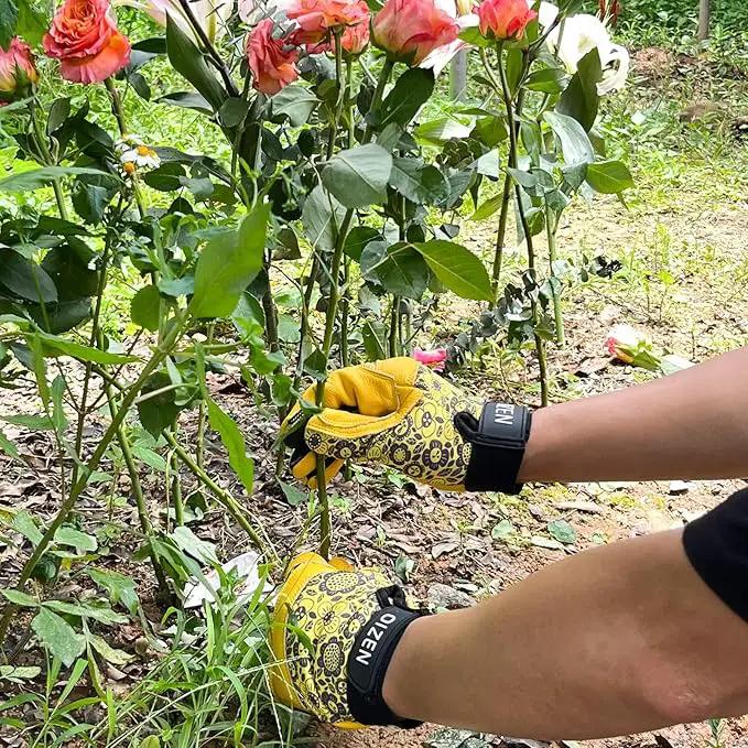 Cowhide Leather Thorn Proof & Puncture Resistant Gardening Gloves for Women and Men, Touchscreen Compatible Working Gloves for Weeding, Digging, Planting, Gardening Gifts for Women (Size Medium) by GreenHaven Gardens