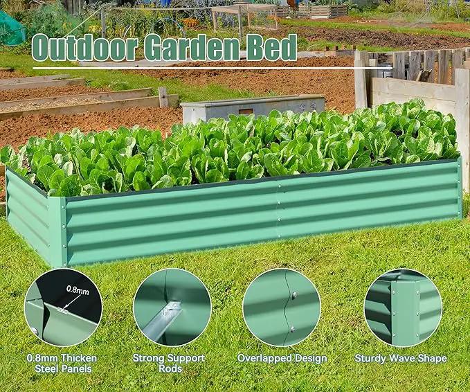 Domi Galvanized Raised Garden Bed, Outdoor Planter Garden Boxes Large Metal Planter Box for Gardening Vegetables Fruits Flowers, Green (6x3x1ft) by GreenHaven Gardens