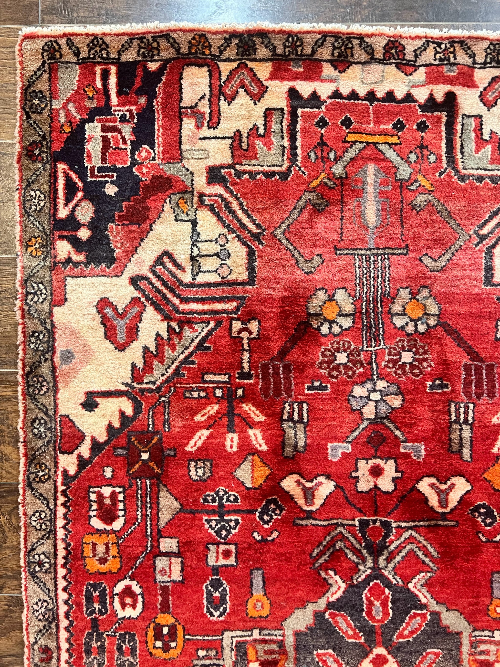 Antique Persian Tribal Rug 4 x 8, Geometric Medallion, Boho Rug, Wool Handmade Rug, Red 4x8 Rug, Persian Hamadan Rug by Jewel Rugs