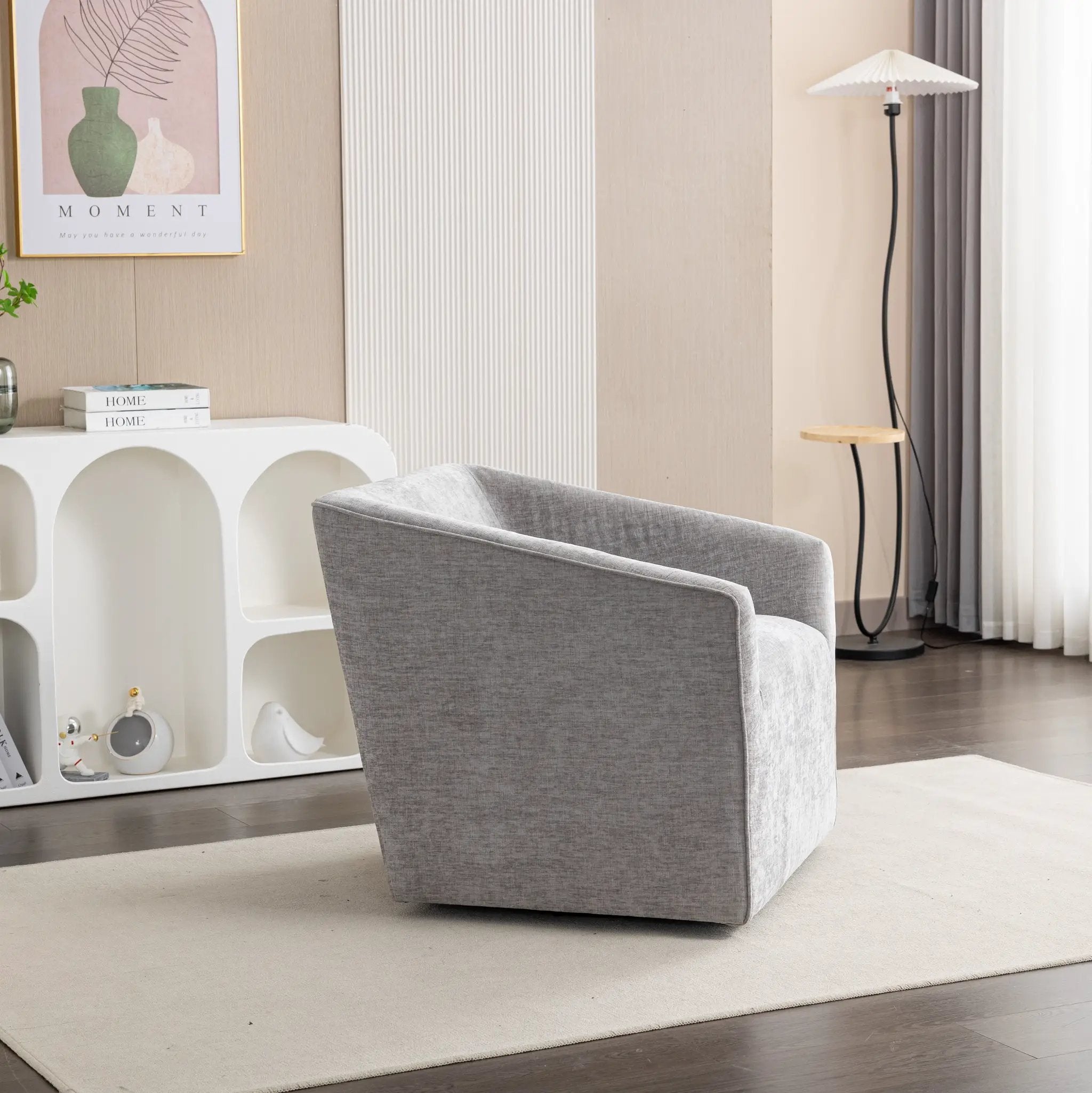 Nice Modern Upholstered Barrel Armchair, 360° Swivel by HouseOfZazla