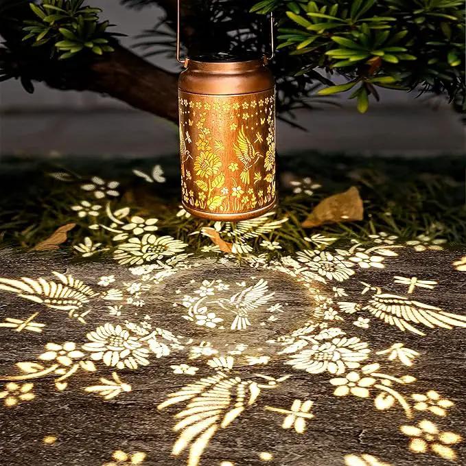 Outdoor Solar Waterproof Lantern Bee Garden Decorative Lights Hanging Solar Lights for Patio, Balcony, Backyard, Porch as Gift for Mom and Grandma (Hummingbird Flowers) by GreenHaven Gardens