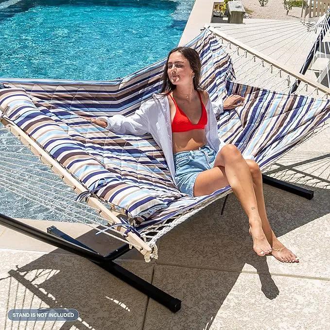 ANOW Outdoor Double Rope Hammock with Pad, Portable Hammock for Patio, Backyard, Beach, 450 LBS Weight Capacity, Blue Seaside by GreenHaven Gardens