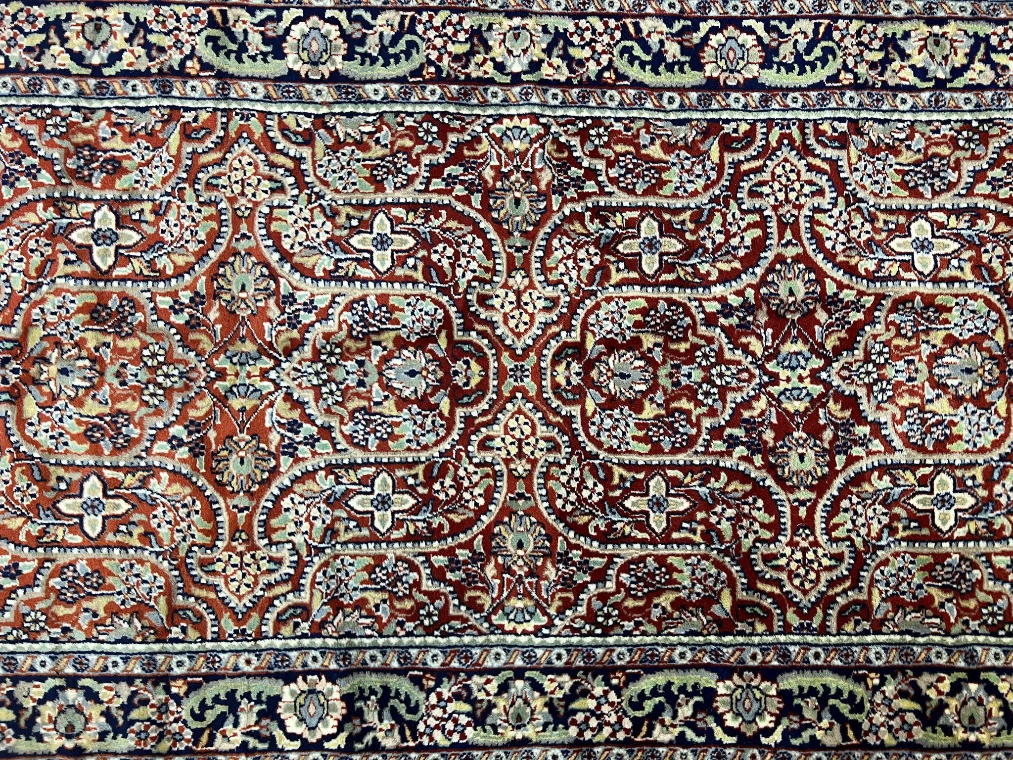 Indo Persian Rug 4x7, Allover Floral Oriental Carpet, Red and Navy Blue, Hand Knotted Indian Kashmiri Traditional Vintage Area Rug 4 x 7 ft by Jewel Rugs