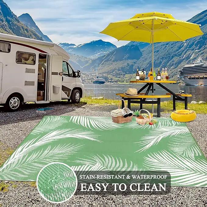 Pauwer Waterproof Outdoor Rug 9x12, Reversible Plastic Straw Patio Camping Rug, Indoor Outdoor RV Mat Carpet for Deck, Camper, Porch, Balcony, Backyard, Picnic, Leaf Green by GreenHaven Gardens