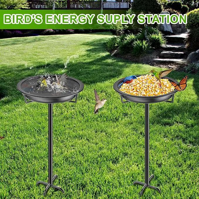 Metal Bird Bath for Outside Garden Birdbath Bowl, 36.2" Height Freestanding Bird Feeders for Outdoors with 4 Prongs Base Stake, Standing Birdfeeders for Yard Lawn Decor (Black) by GreenHaven Gardens