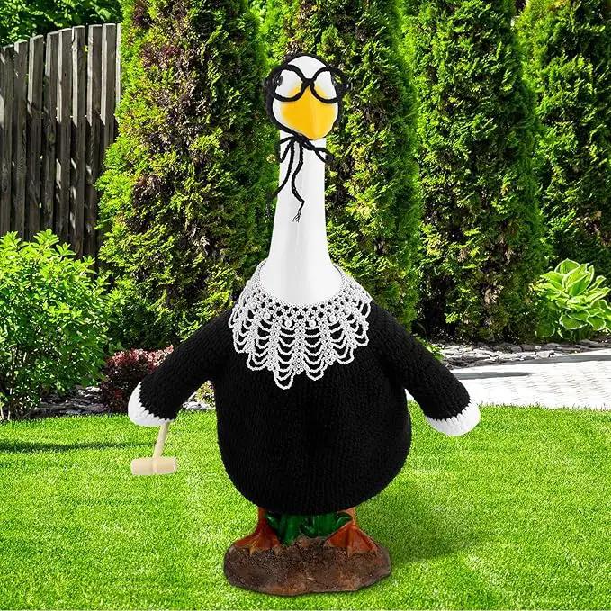 Crochet Justice Goose Outfit Handmade Federal Judge Lawn Goose Clothes Halloween Porch Goose Outfit with Glasses and Mallet for 23'' Goose Halloween Outdoor Patio Yard Lawn Art Decoration by GreenHaven Gardens