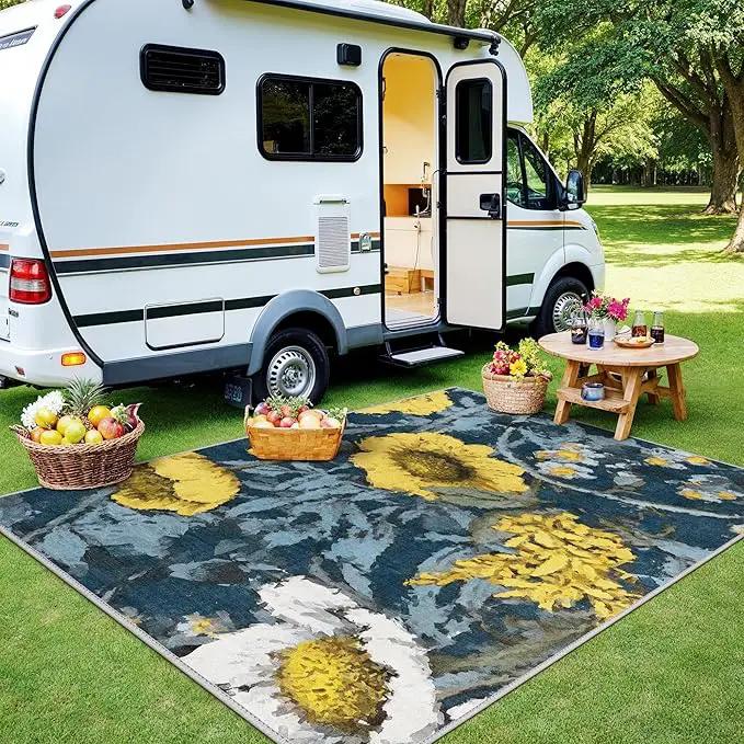 GENIMO Indoor Outdoor Area Rug 6' X 9' Waterproof, Washable Patio Rug Non Shedding, Easy Cleaning Floral Outdoor Carpet for Living Room, Bedroom, Dining Room, Balcony, Backyard, Deck, RV, Blue Yellow by GreenHaven Gardens