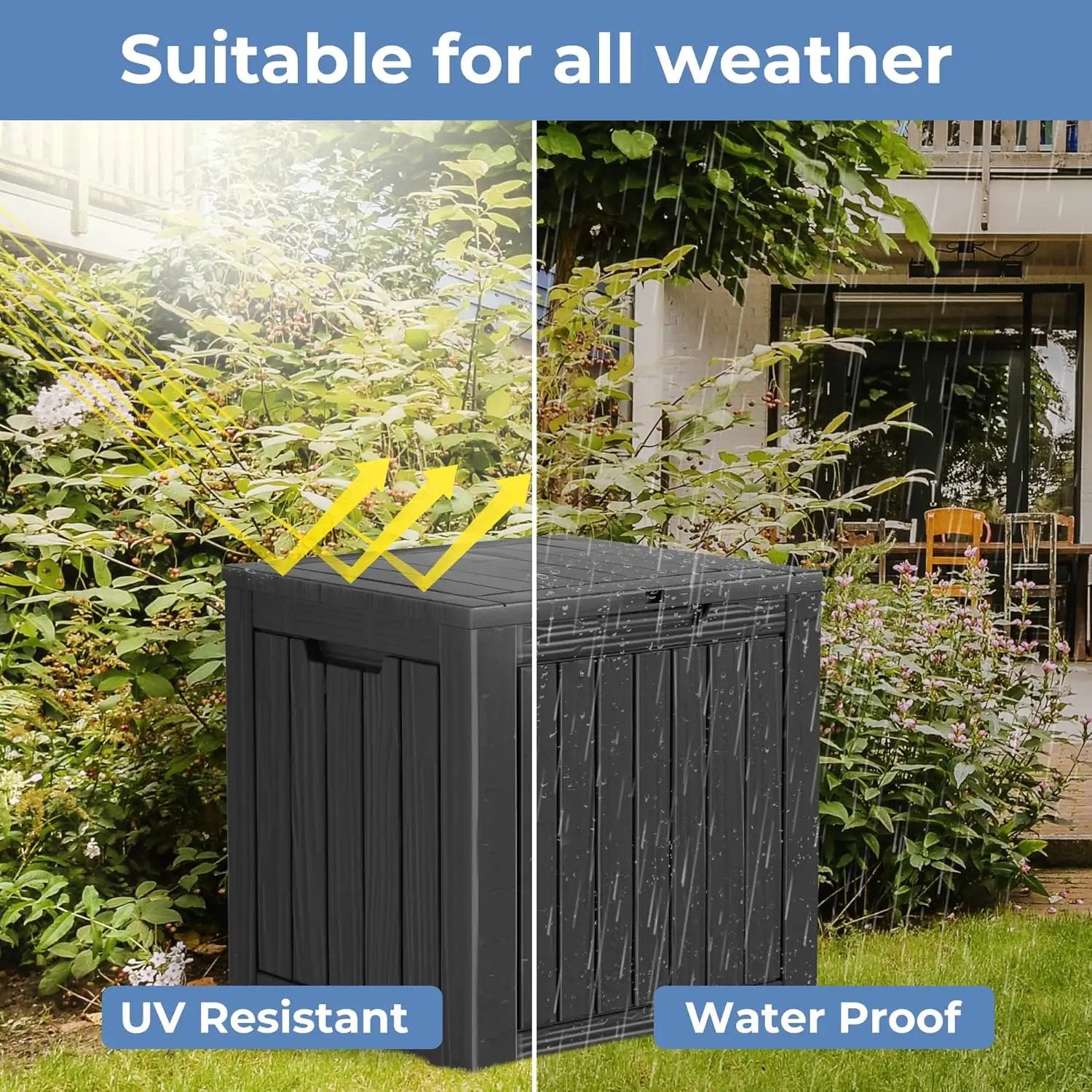 35 Gallon Waterproof Large Resin Deck Box Indoor/Outdoor Lockable Storage Container and Seating for Garden, Pool, and Patio (35 Gallon, Black) by GreenHaven Gardens