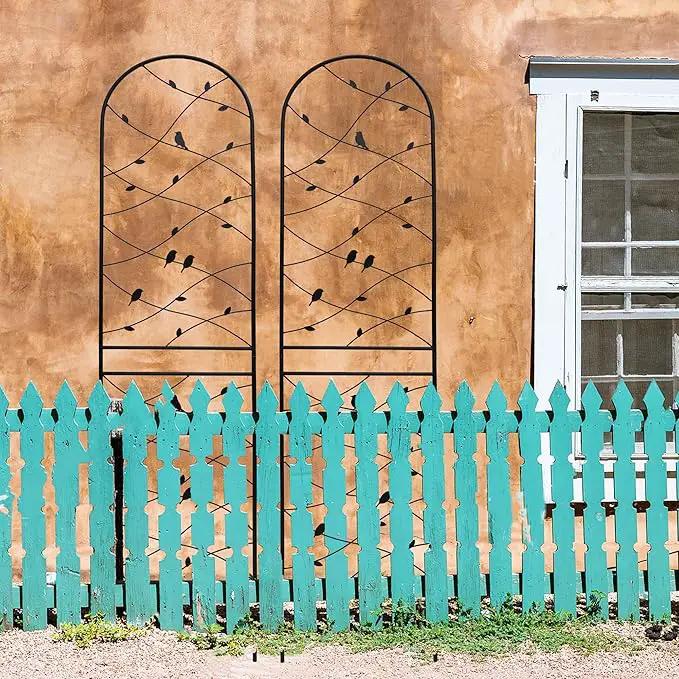 Metal Garden Trellis Rustproof Trellis for Climbing Plants Outdoor Flower Support Bird Deco (Black-2 Pack, 86.7"x19.7") by GreenHaven Gardens