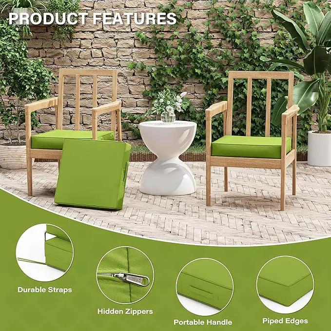 Patio Chair Cushions 17 X 16 X 3 Inch Waterproof Outdoor Seat Cushions for Patio Furniture, Outdoor Sofa Couch Pads with Ties & Handle, Set of 2, Grass Green by GreenHaven Gardens