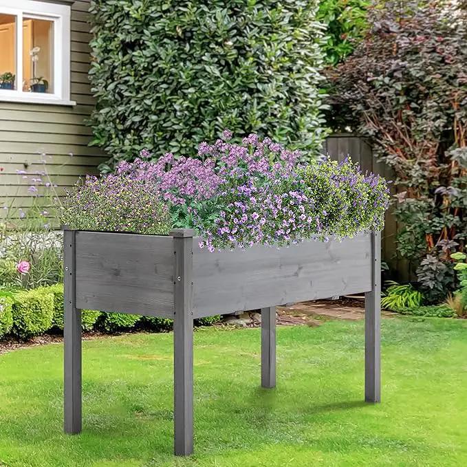 Yaheetech 1pc Raised Garden Bed Outdoor with Legs Horticulture Elevated Wood Planter Boxes w/Stable Rectangle Structure Standing Planter for Vegetables Flowers Herbs Planting,Gray by GreenHaven Gardens