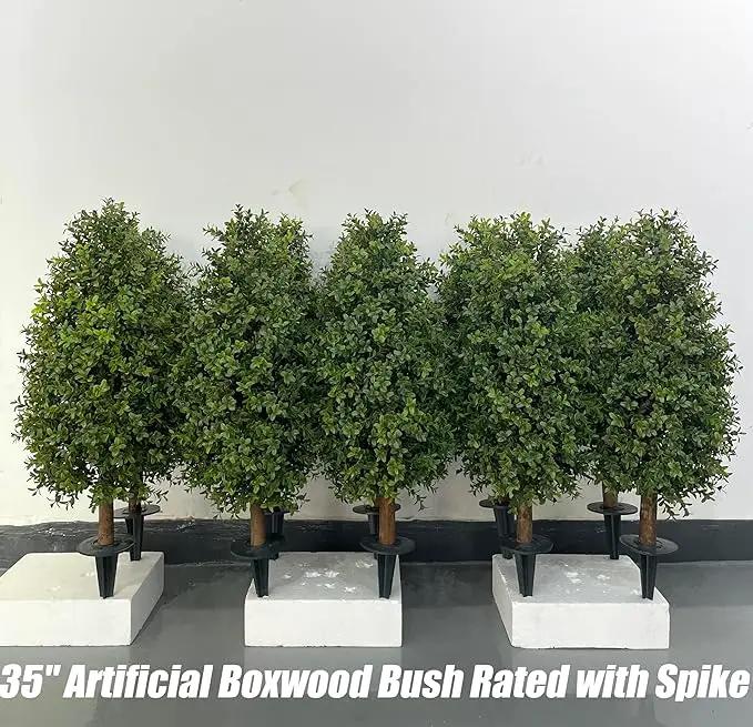 3FT Artificial Boxwood Bush Topiary Tree UV Resistance Rated with Spike. Easy to Push in The Ground.Plant Looks Great in a Planter Anywhere. Indoor/Outdoor Decor 2 Pack by GreenHaven Gardens