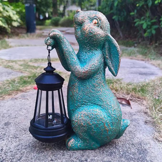 JOYBEE Garden Statues Rabbit with Solar Lantern Outdoor Decor-Rabbit Solar Figurines Lights Decorations for Patio Yard Lawn Ornaments-Gifts for Birthday Easter Housewarming by GreenHaven Gardens