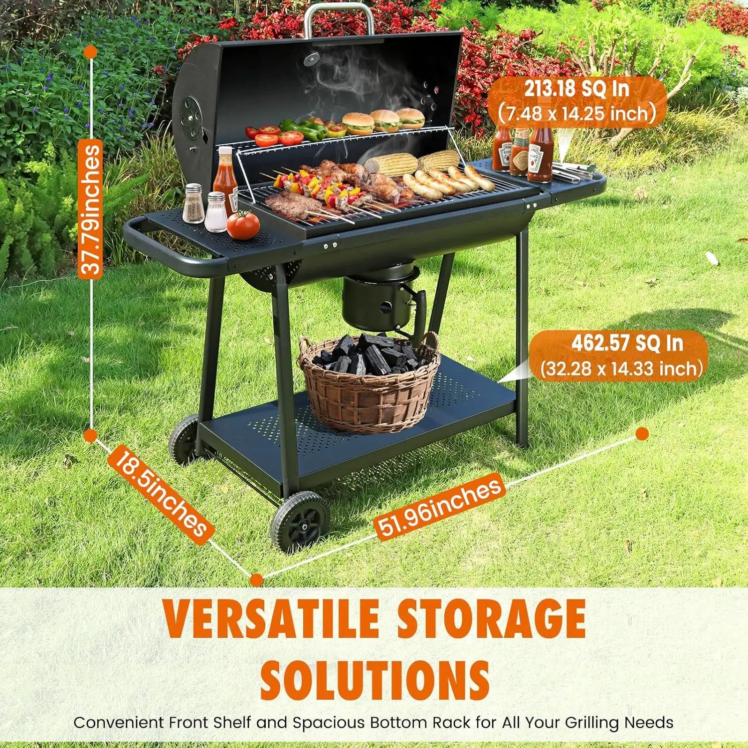 Realcook BBQ Barrel Charcoal Grill: Spacious Premium Outdoor Barbecue Grills with Side Tables - Perfect for Outdoor Cooking Backyard Grilling Patio Tailgating Camping Picnic and Party by GreenHaven Gardens