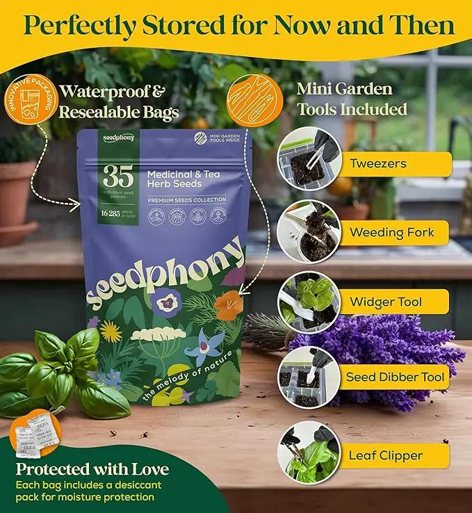 35 Medicinal & Tea Herb Seeds Variety Pack - 16,285+ Non-GMO Heirloom Herbs Seeds for Planting Indoor & Outdoor: Lavender, Rosemary, Echinacea, Mint, Catnip, Basil - Gardening Seed Packets by GreenHaven Gardens