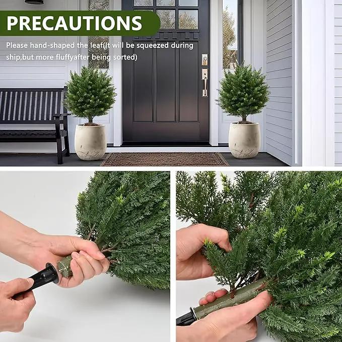 28" UV Resistant Artificial Shrubs for Outdoors - Real Looking Faux Bushes, Fake Cedar Trees, Outdoor Faux Ball Plants & Topiaries - Set of 2 Artificial Shrubs, Artificial Bushes for Garden Decor by GreenHaven Gardens