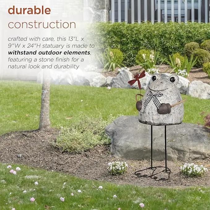 Alpine Corporation MCC862 Indoor/Outdoor Frog with Dragonfly Garden Statue, Stone Finish Frog Statue for Yard, 24" H, Silver by GreenHaven Gardens