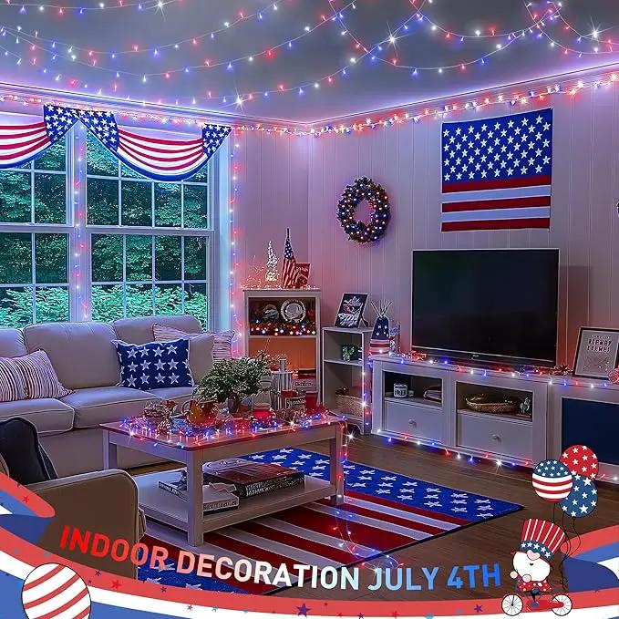 JMEXSUSS 4th of July Decorations Red White and Blue Lights, 33ft 100 LED String Light Indoor Plug-in, 8 Modes Patriotic 4th of July Lights for Indoor Outdoor Independence Day American Flag Holiday by GreenHaven Gardens