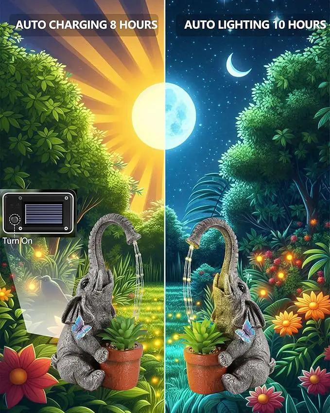 Solar Powered Resin Elephant Garden Statue with Water Fountain Light - Durable Outdoor Decor for Patio and Lawn - Unique Elephant Gift for All Ages by GreenHaven Gardens