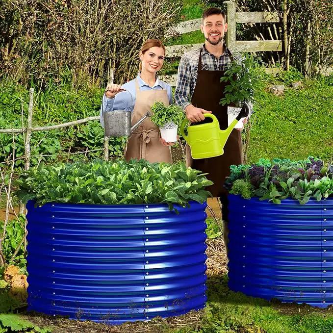 Olle 32" Tall, Galvanized Raised Garden Bed for Flower Round Galvanized Planter Raised Bed Metal Raised Planter Bed, Urban Vegetable Garden Planters, Cobalt Blue by GreenHaven Gardens