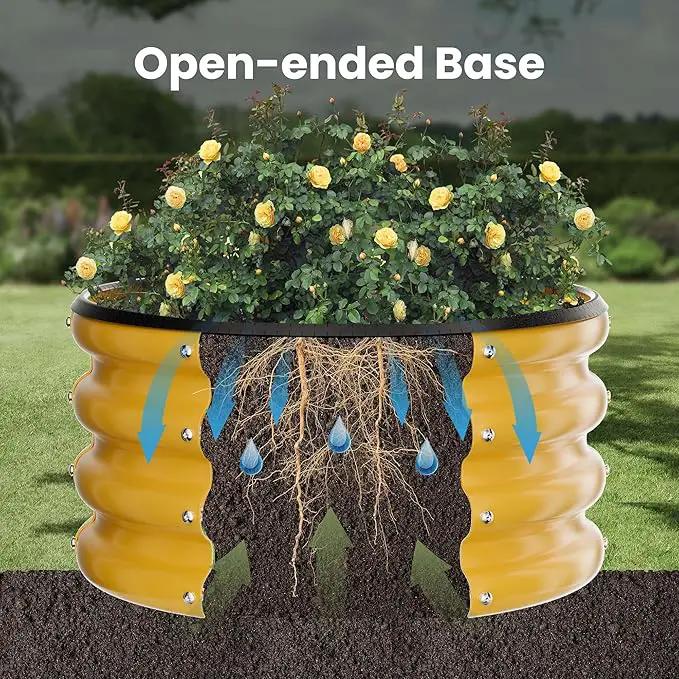 ZXZYHFTY Round Galvanized Raised Garden Bed kit,Yellow Outdoor Garden Raised Planter Box, Round Large Metal Raised Garden Beds for Vegetable 2 * 2 * 1ft 2 Pcs by GreenHaven Gardens