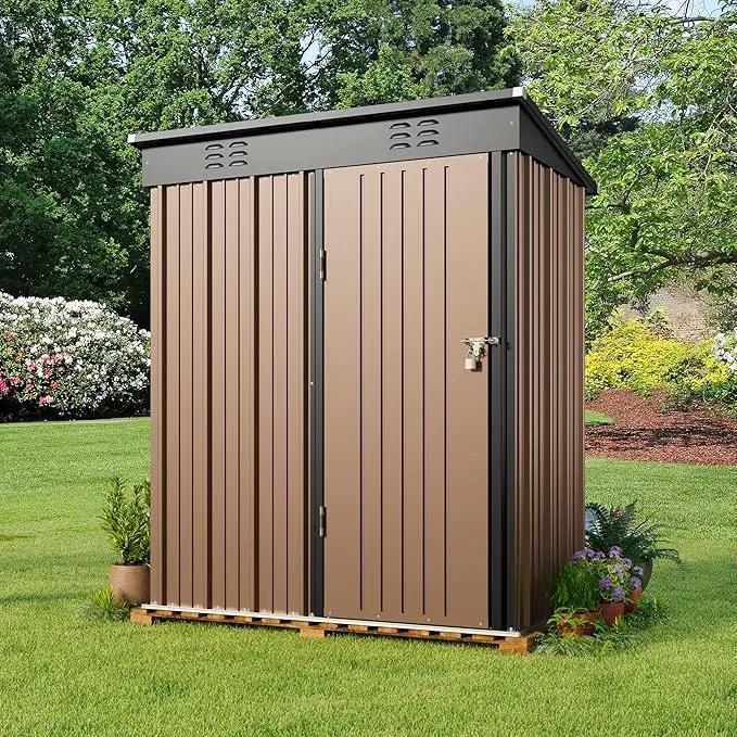 Gizoon 5' x 3' Outdoor Storage Shed with Singe Lockable Door,Galvanized Metal Shed with Air Vent Suitable for The Garden,Tiny House Storage Sheds Outdoor for Backyard Patio Lawn-Brown by GreenHaven Gardens
